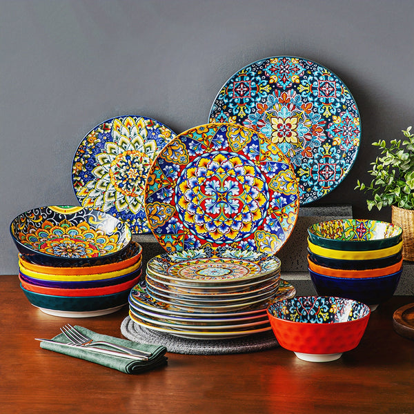 24-delige Diner Set – Steengoed in Bohemien Stijl
