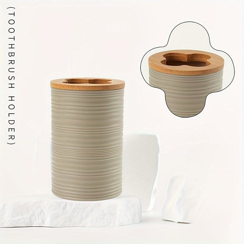 Moderne Badkamer Set met Bamboe Accenten – Georganiseerd en Elegant in Één