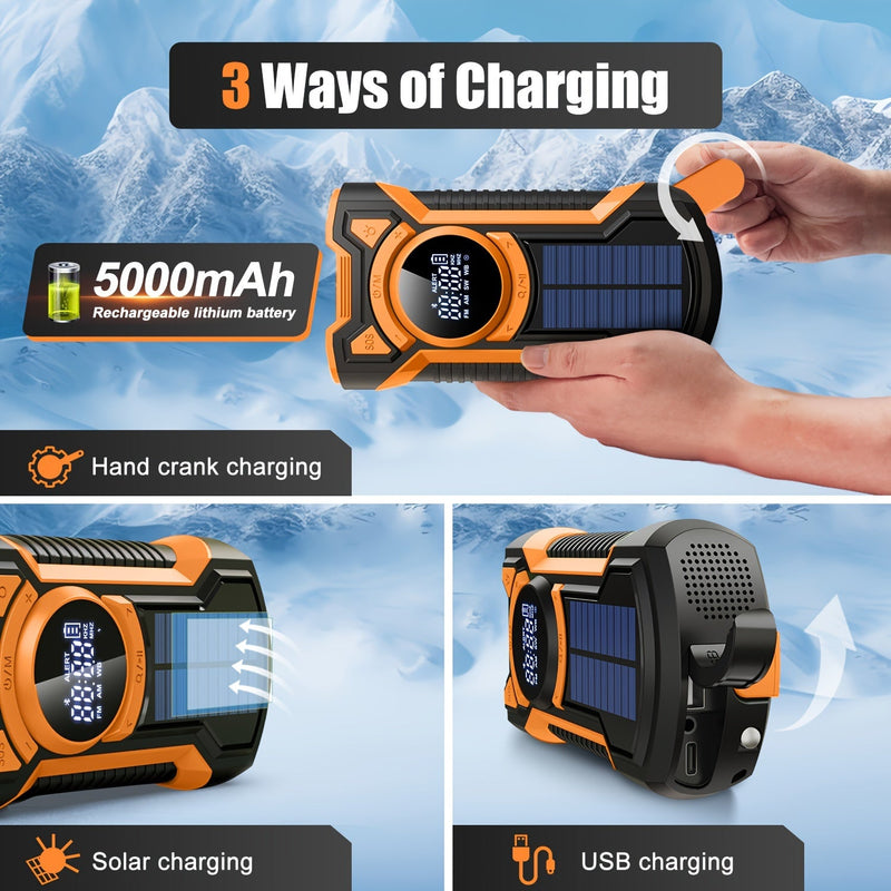 All-in-One Noodradio met Handcrank en Zonnepaneel – Voor Kamperen en Noodsituaties