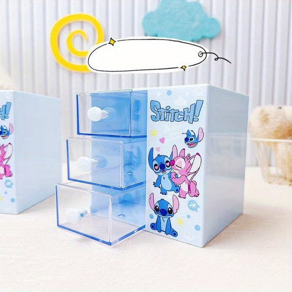 Disney Stitch Cartoon 3-Vaks Opbergdoos – Multifunctionele Organizer voor Bureau, Sieraden en Speelgoed