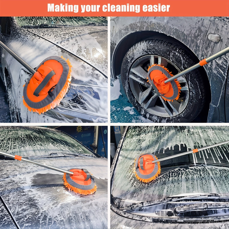 Microvezel Auto Wasborstel met Lang Handvat – Verwijderbare Mopkop voor Krasvrije Reiniging