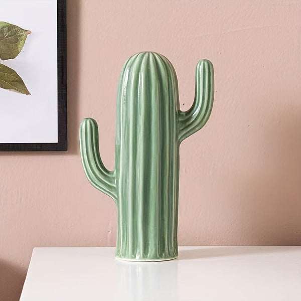 Trio van Keramische Cactusdecoraties – Gestreepte & Textuurrijke Binnenornamenten