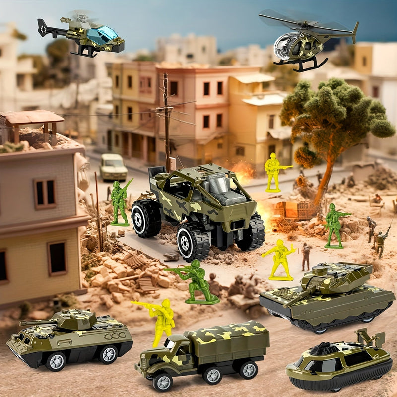 ArmyForce 14-in-1 Militaire Speelgoedset - Vrachtwagen met Tanks, Soldaten en Geluidseffecten
