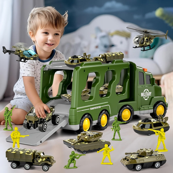 ArmyForce 14-in-1 Militaire Speelgoedset - Vrachtwagen met Tanks, Soldaten en Geluidseffecten