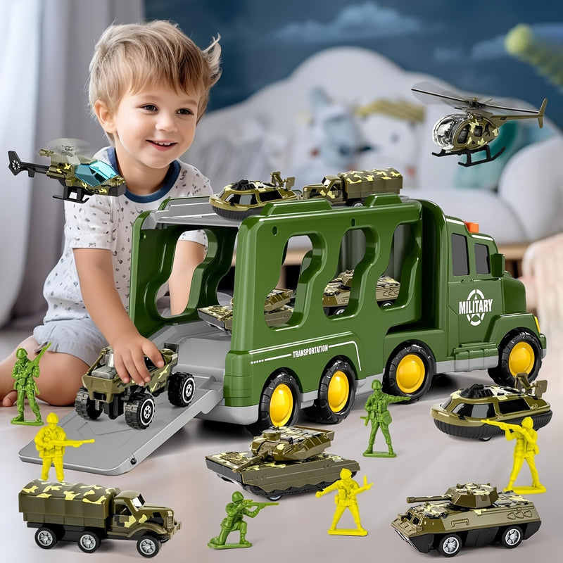 ArmyForce 14-in-1 Militaire Speelgoedset - Vrachtwagen met Tanks, Soldaten en Geluidseffecten