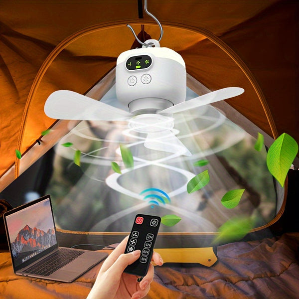 Draagbare Campingventilator met Verlichting – Oplaadbaar en Met Afstandsbediening voor Buiten
