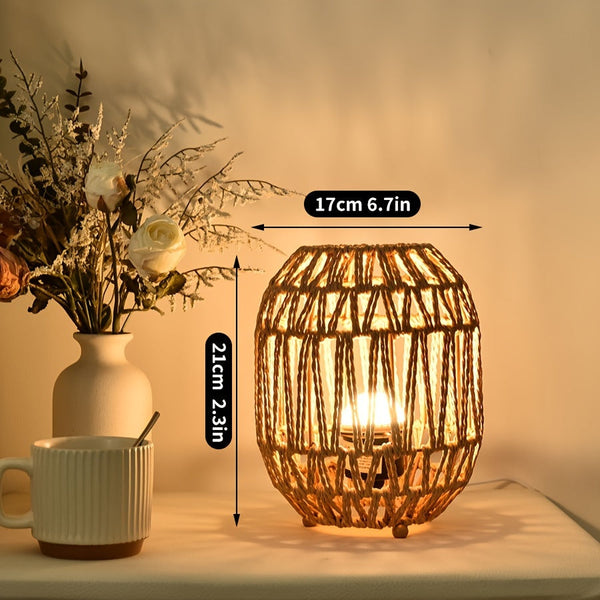Bohemian Rotan Tafellamp – Handgemaakt Lichtaccent voor Slaapkamer of Woonruimte