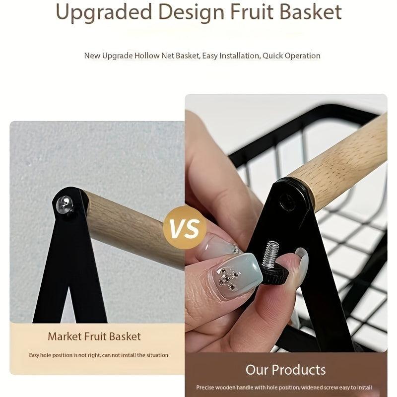 Twee- en Drie-Laagse Opbergmand met Houten Handvat - Stijlvolle Oplossing voor Keuken en Badkamer