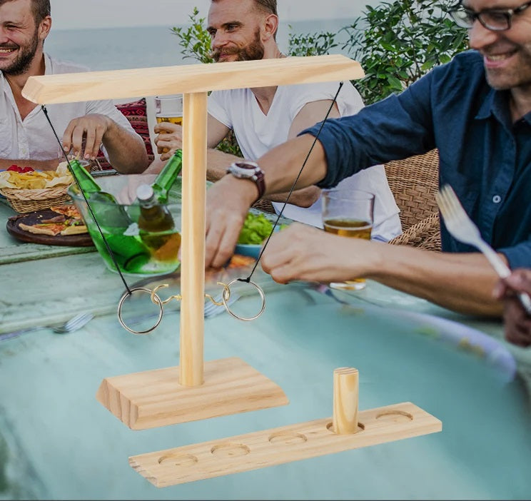 Houten Ring Gooi Spel – Verstelbare Tafelset voor Competitief Buiten Spel