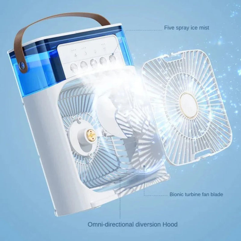 3-in-1 Luchtkoeler, Luchtbevochtiger & Luchtreiniger – Draagbare Airco voor Binnengebruik met LED Licht