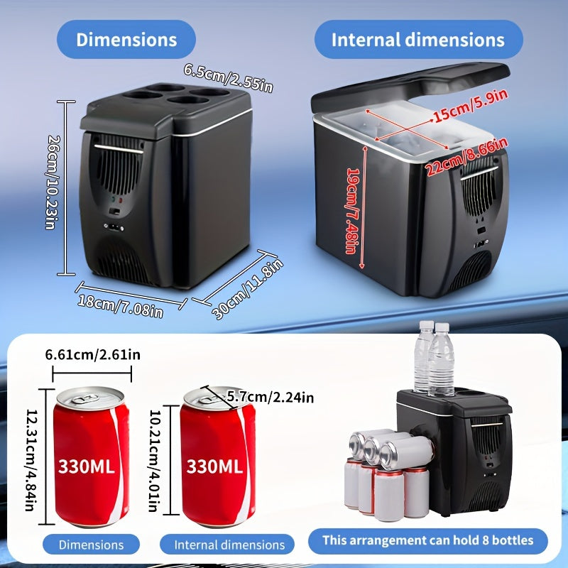 Compacte 6L draagbare mini-koelkast voor auto's – DC 12V elektrische koelbox voor dranken, zeevruchten en fruit, ideaal voor reizen en outdoor-avonturen