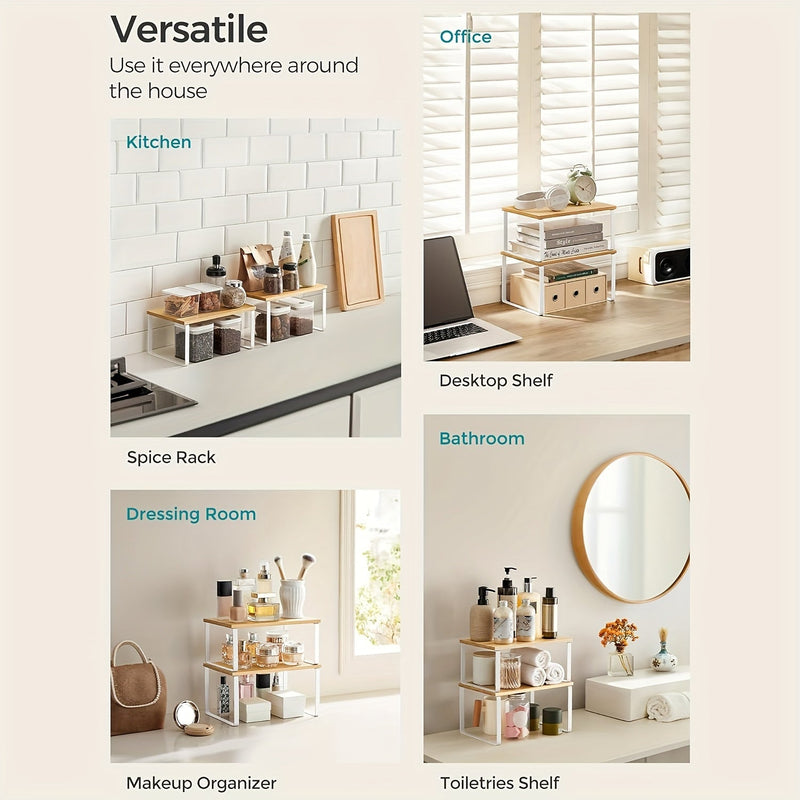 2-delige Verstelbare Bamboe Opbergrekjes – Stijlvol en Ruimtebesparend voor Kast of Aanrecht