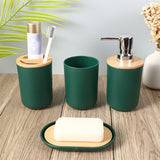 Badkamer Accessoires Set met Bamboe Deksel – 4-delige Set voor Badkamerdecor