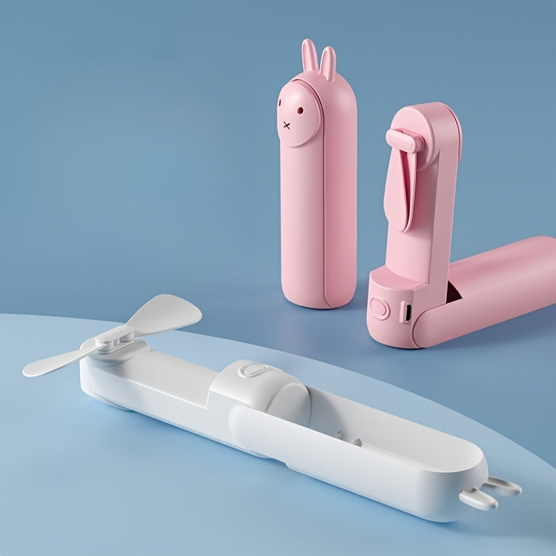 Mini Handheld Ventilator – 2-in-1 USB Oplaadbare Fan met Schattige Konijnvorm voor Reizen en Zomer