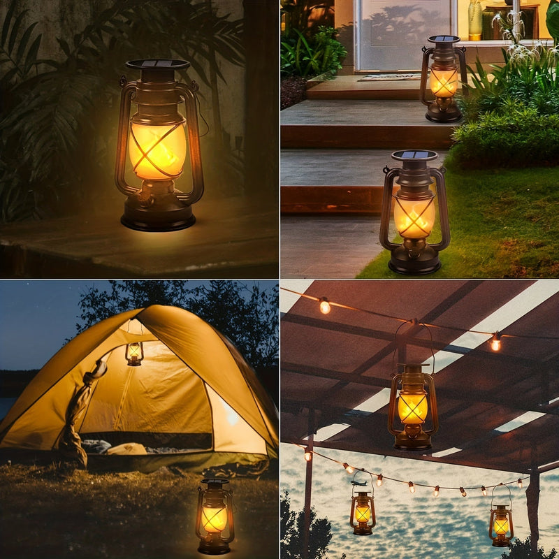 Set van 2 Solar Lantaarns – Vintage Dansende Vlam LED Lichten voor Tuin en Patio