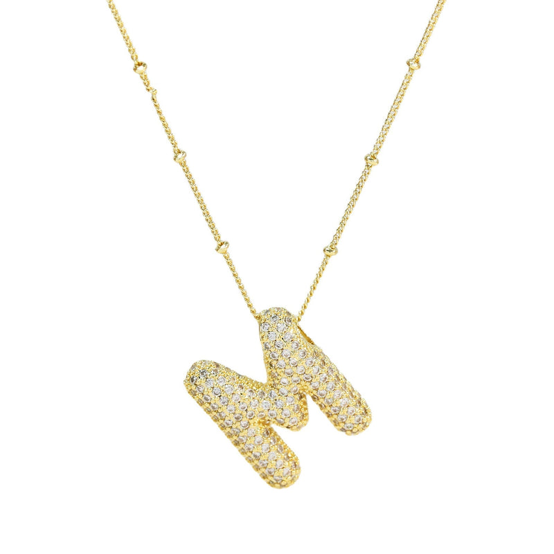 Dames Ketting – Initial Hanger – Fonkelende Stenen – Verfijnde Schakelketting – Statement Sieraad