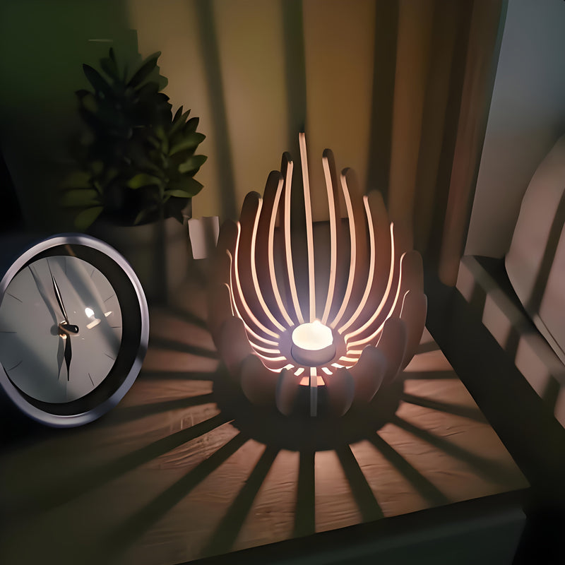 Boheemse Lotus Kaarsenhouder – Handgemaakt Laagjes Hout Ontwerp