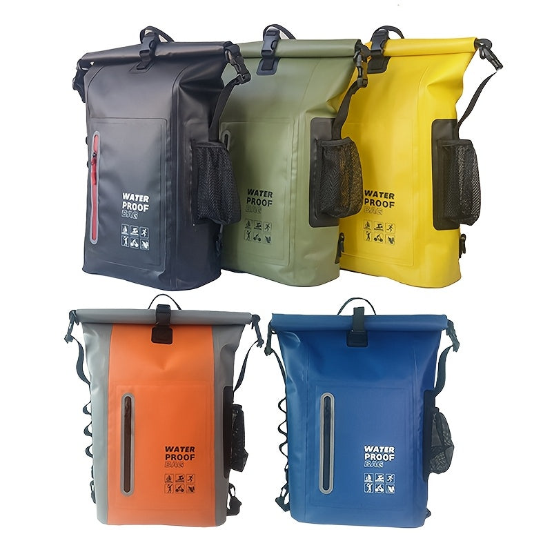 Waterdichte 25L roll-top rugzak met meerdere vakken, stevige gespafdichting en mesh zijvak