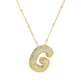 Dames Ketting – Initial Hanger – Fonkelende Stenen – Verfijnde Schakelketting – Statement Sieraad