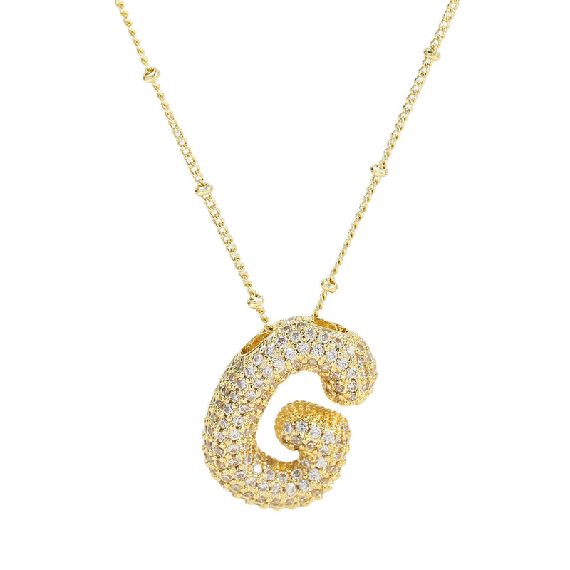 Dames Ketting – Initial Hanger – Fonkelende Stenen – Verfijnde Schakelketting – Statement Sieraad
