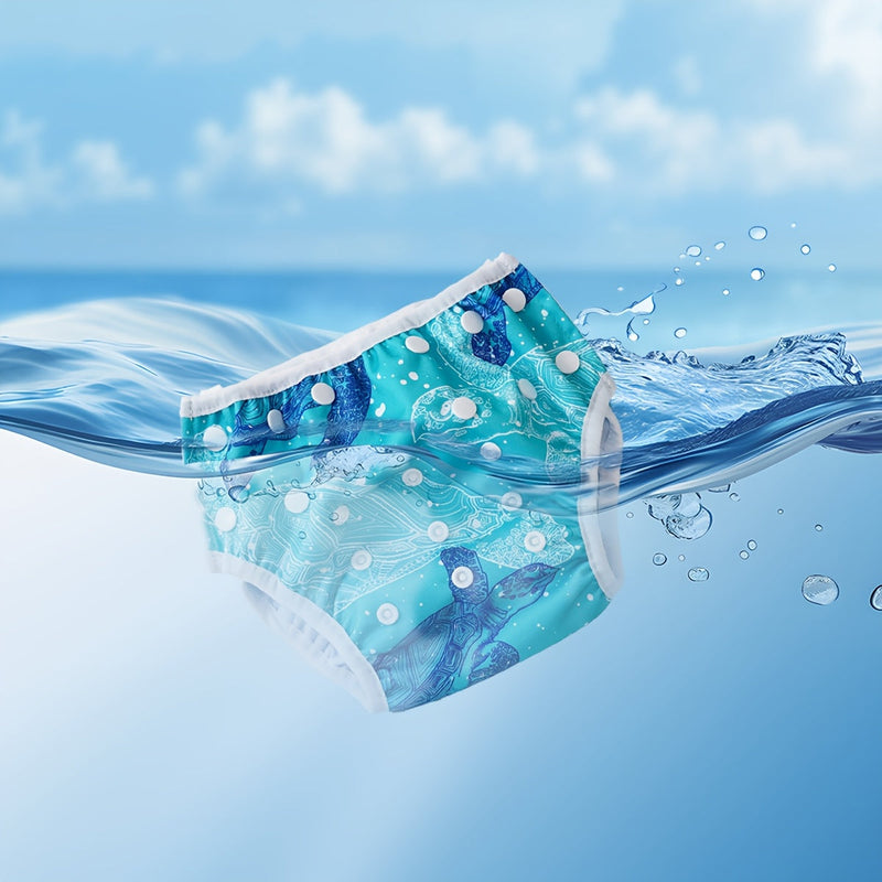 Verstelbare Wasbare Zwemluier voor Baby's – Lekvrij met Visprint