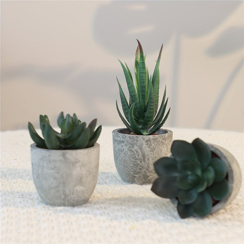 Decoratieve Mini Kunstplantenset in Betonlook – Stijlvolle Groene Touch voor Elk Interieur