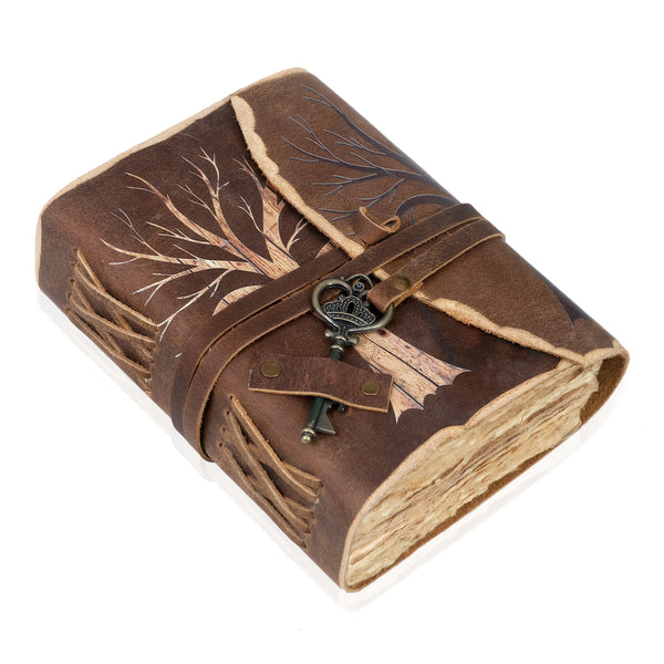 Handgemaakt Vintage Notitieboek met Leren Look en Sluitsleutel – Voor Creatieve Geesten