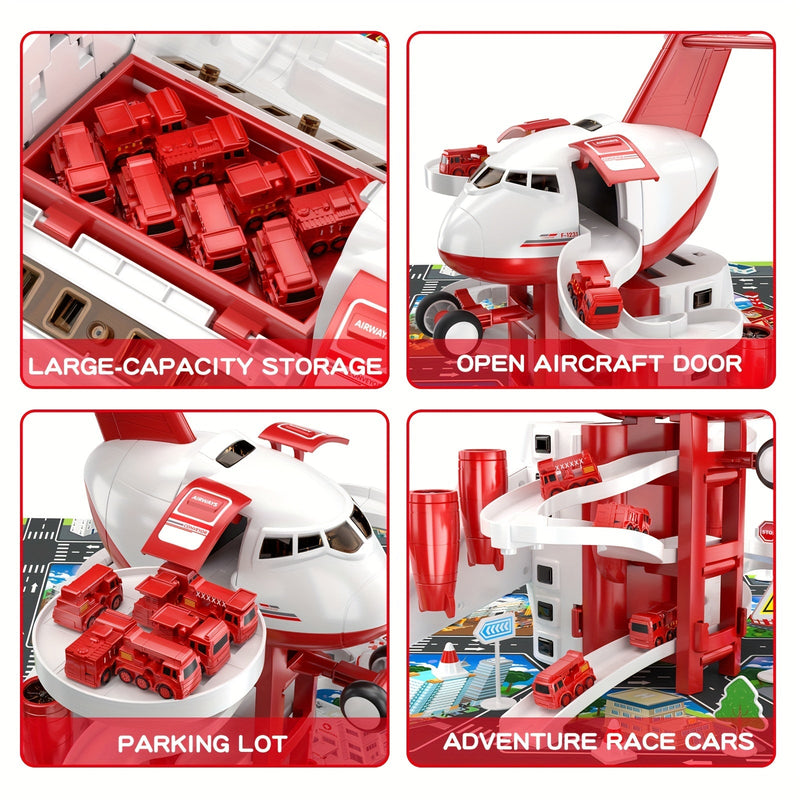 AdventurePlay Vliegtuig & Brandweerwagens Speelset - Racebaan en Garage voor Kinderen