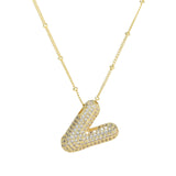 Dames Ketting – Initial Hanger – Fonkelende Stenen – Verfijnde Schakelketting – Statement Sieraad