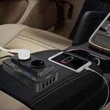 Compacte 200W Auto Omvormer – Dubbele Stopcontacten & Quad USB