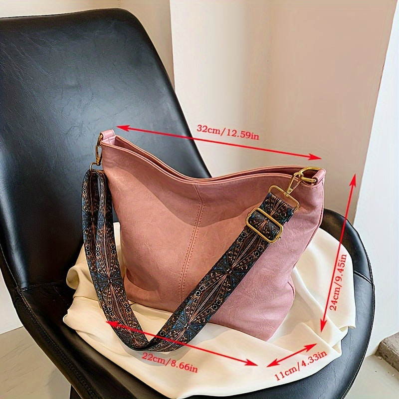 Brede Geometrische Tas – Grote Capaciteit Crossbody met Retro Vibe