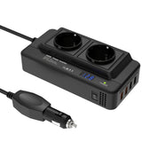 Compacte 200W Auto Omvormer – Dubbele Stopcontacten & Quad USB