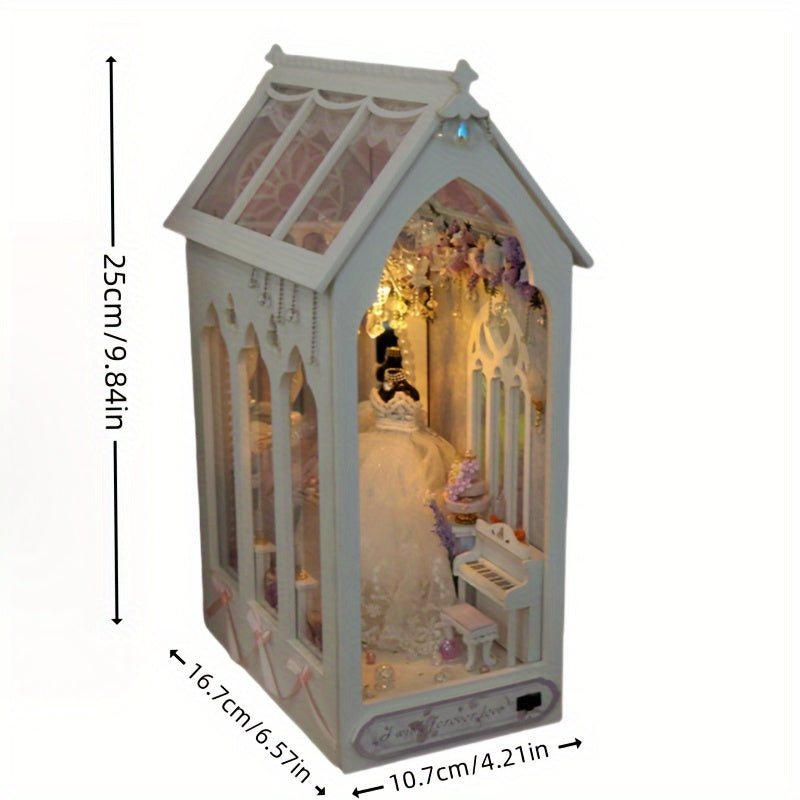 DIY Bruidsjurk Poppenhuis – 3D Bouwset met Verlichting en Decoratieve Meubels