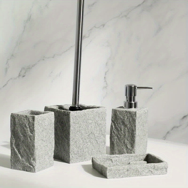 Grijze Resin Badkamer Set – Luxe Set van 4 Stuks voor een Elegante Badkamer