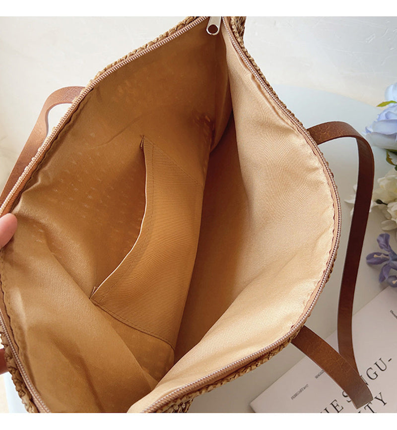 Geweven Korbtas met Leren Handvatten – SummerBreeze Tote