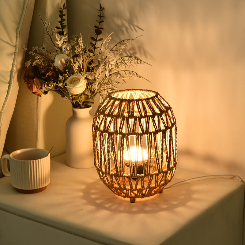 Bohemian Rotan Tafellamp – Handgemaakt Lichtaccent voor Slaapkamer of Woonruimte