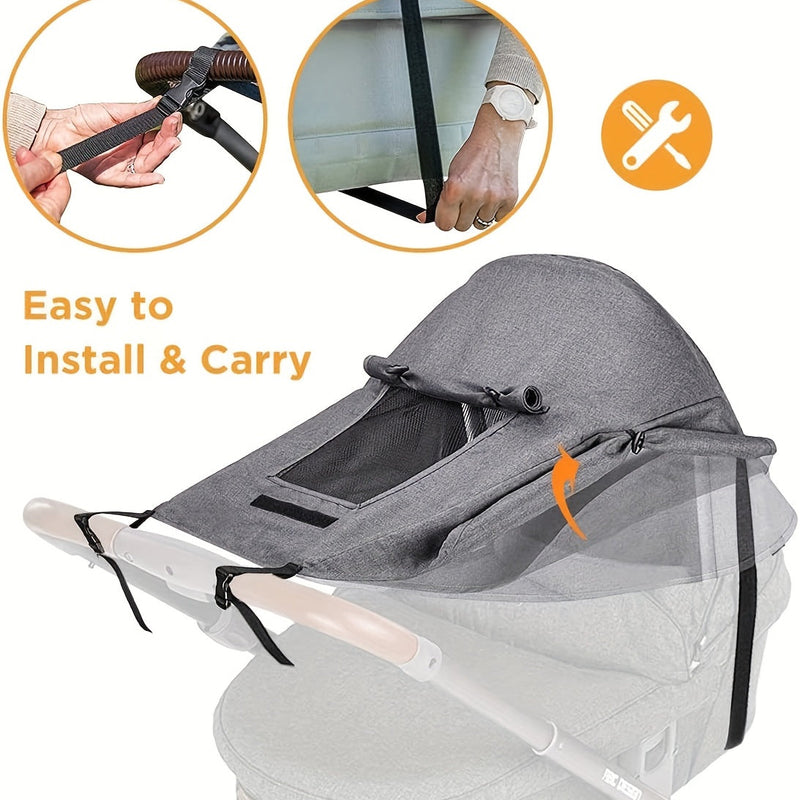 Opvouwbaar Zonnescherm voor Kinderwagen – UV-bescherming en Flexibele Straps voor Perfecte Bedekking