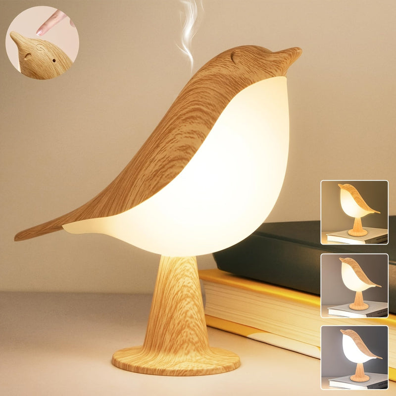 LED Vogel Lamp met Aroma Diffuser – USB Oplaadbare Nachtlamp en Leeslamp met 3 Kleur Temperaturen