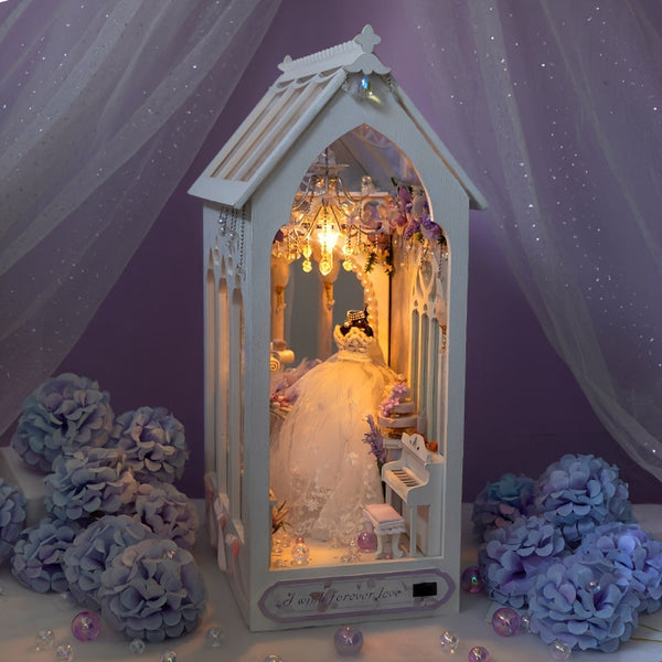 DIY Bruidsjurk Poppenhuis – 3D Bouwset met Verlichting en Decoratieve Meubels