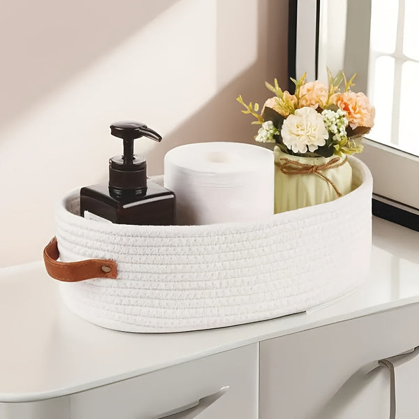 Bohemian Opbergmand met Leren Handvaten – Perfect voor Badkamer en Woonkamer