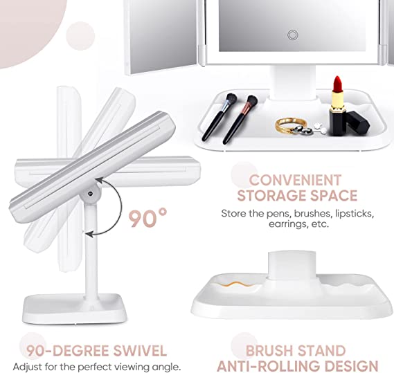 Lumière Make-up Spiegel met LED Verlichting – Verstelbare Vergroting en Stijlvolle Opbergruimte