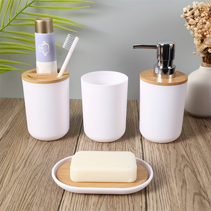 Badkamer Accessoires Set met Bamboe Deksel – 4-delige Set voor Badkamerdecor
