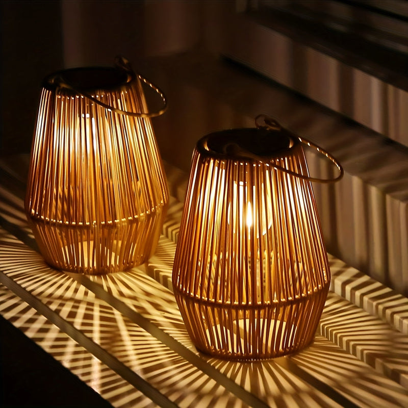 Boho Solar Hanglampen Set – Duurzame Wicker Lanterns voor Tuin en Balkon