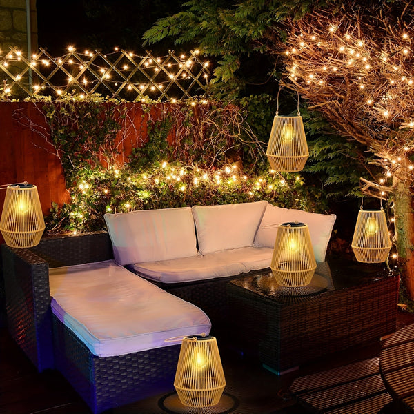 Zonne-energie Woven Lantaarns – Elegante Hangende Verlichting voor Tuin en Patio