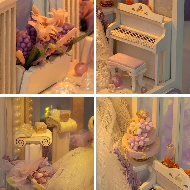 DIY Bruidsjurk Poppenhuis – 3D Bouwset met Verlichting en Decoratieve Meubels