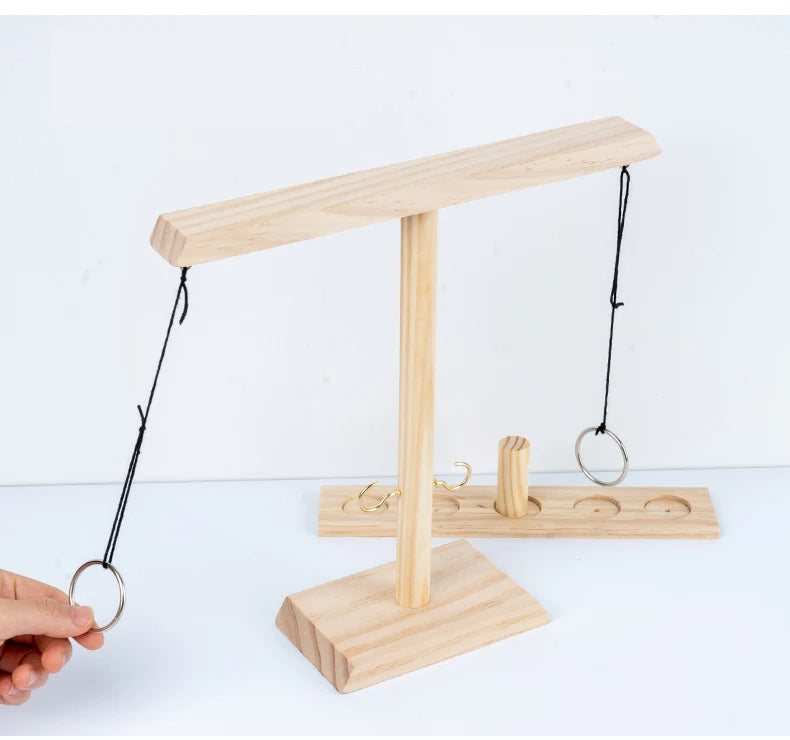 Houten Ring Gooi Spel – Verstelbare Tafelset voor Competitief Buiten Spel
