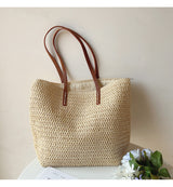 Geweven Korbtas met Leren Handvatten – SummerBreeze Tote