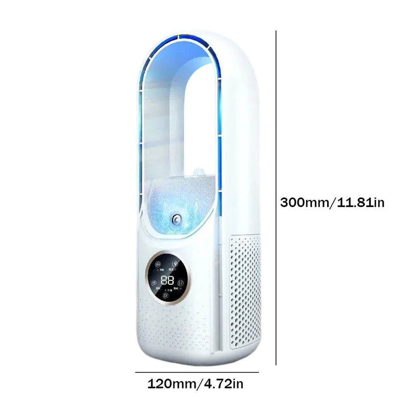 202Portable Airco - Draagbare Stille Aircooler - USB-Aangedreven - 6 Snelheden - Voor Thuis, Kantoor & Reizen - Wit/Blauw