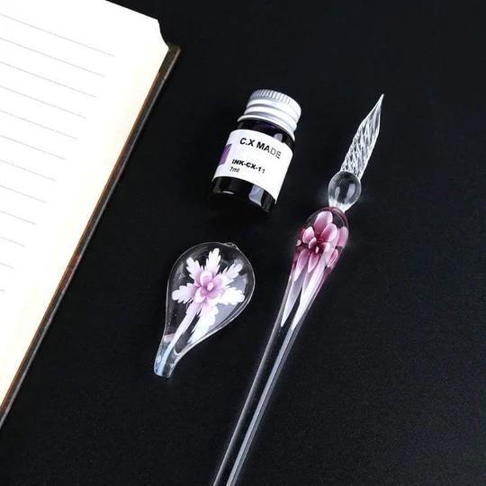 Glas Kalligrafie Stiftset met Inkt en Stiftstandaard