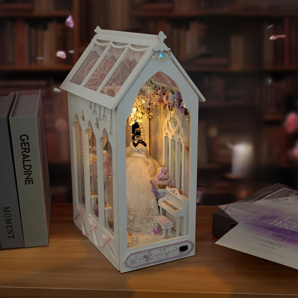 DIY Bruidsjurk Poppenhuis – 3D Bouwset met Verlichting en Decoratieve Meubels